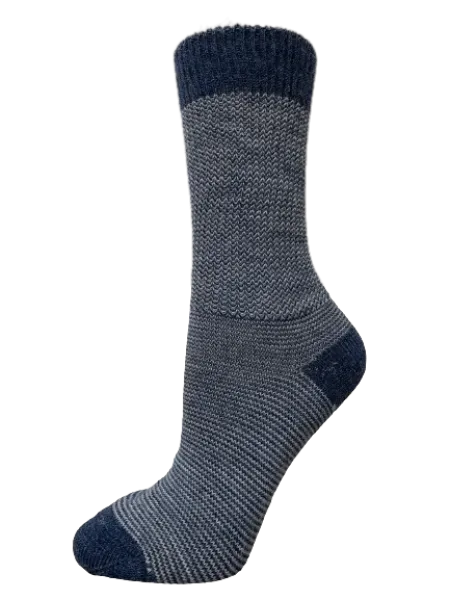 Baby Alpaka Wollsocke - Jeansblau/feine Streifen