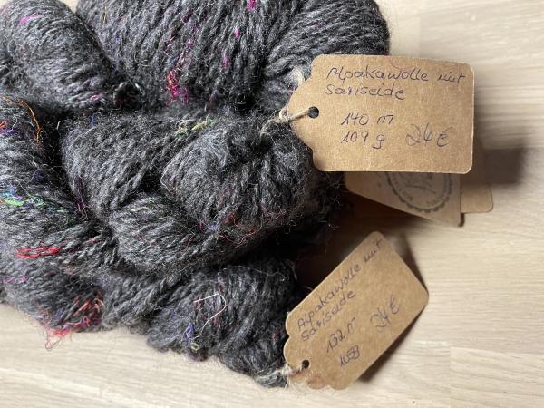 Alpaka Wolle - dunkelgrau mit bunter Sariseide